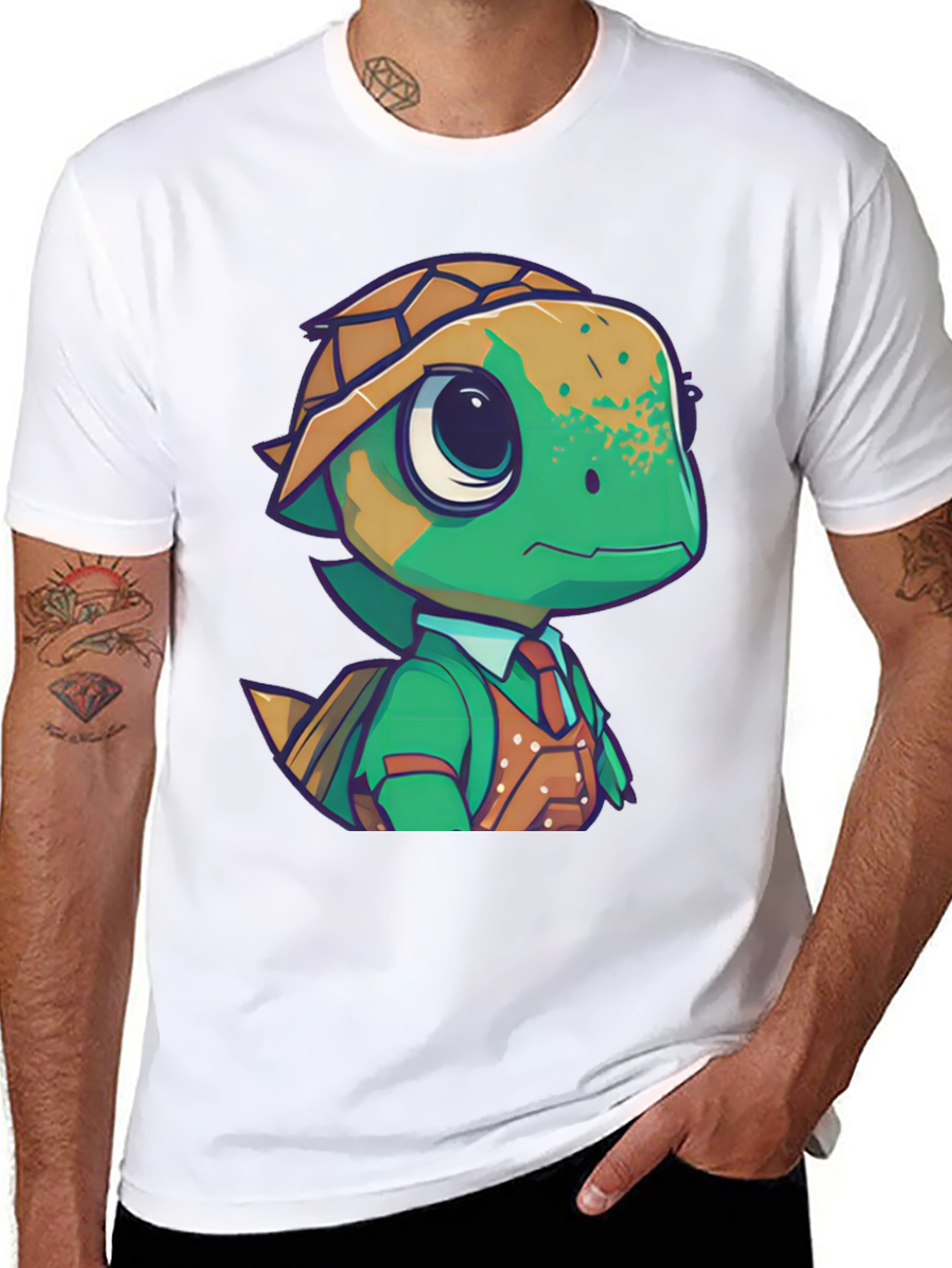 Camiseta Negra con Diseño de Tortuga Elegante