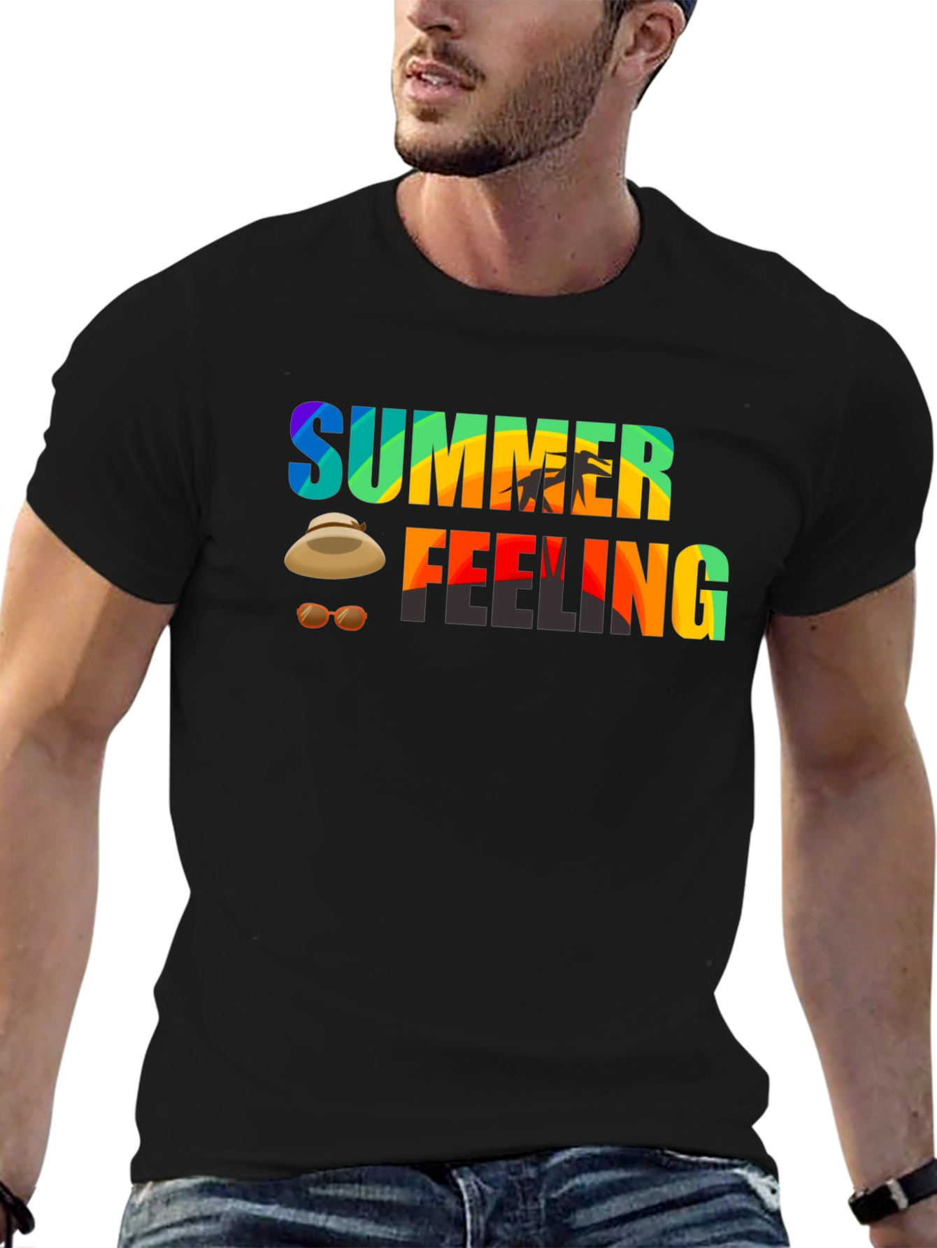 Camiseta Negra con Diseño de Verano
