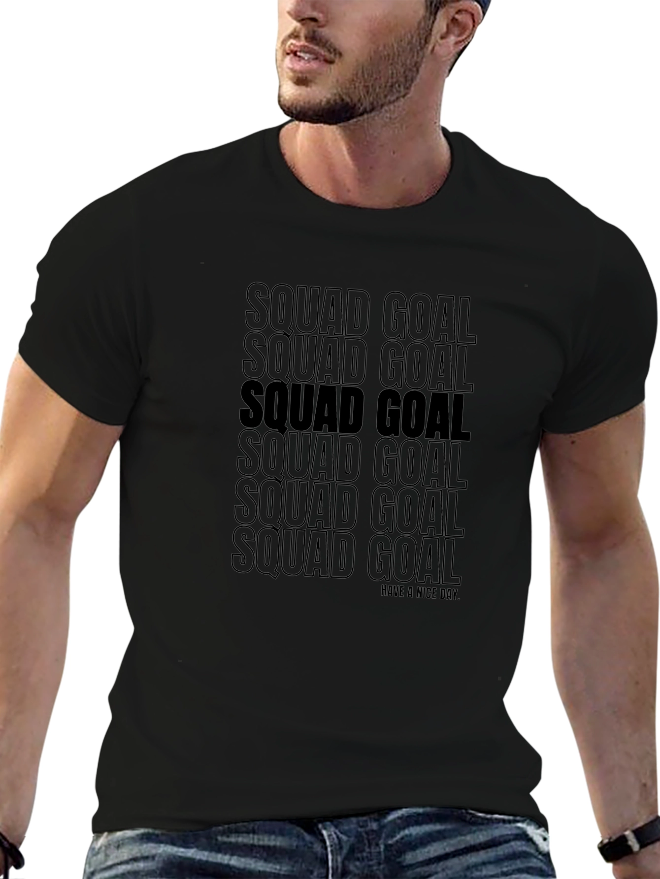 Camiseta Negra Squad Goal - Diseño Moderno