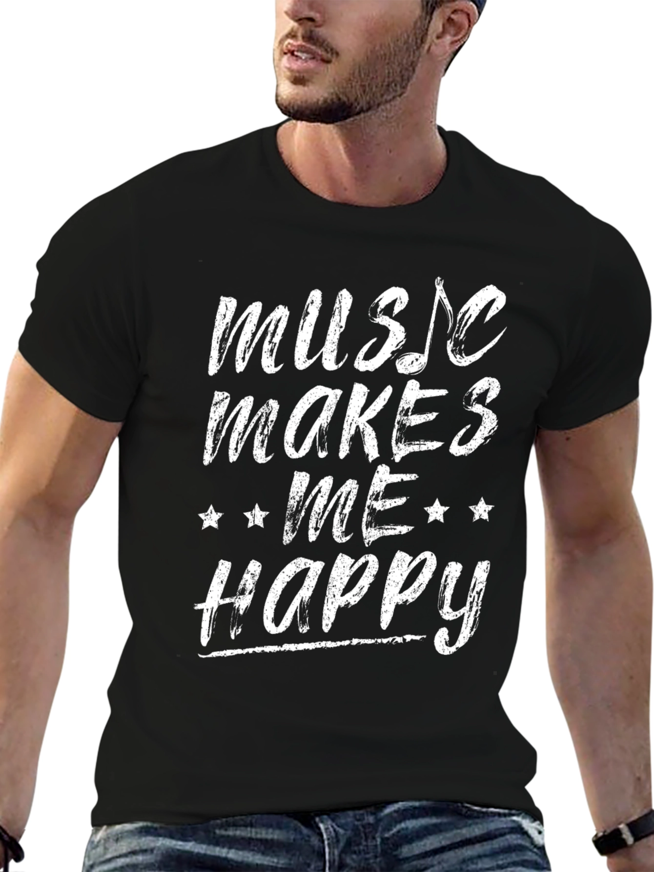 Camiseta Negra Music Makes Me Happy