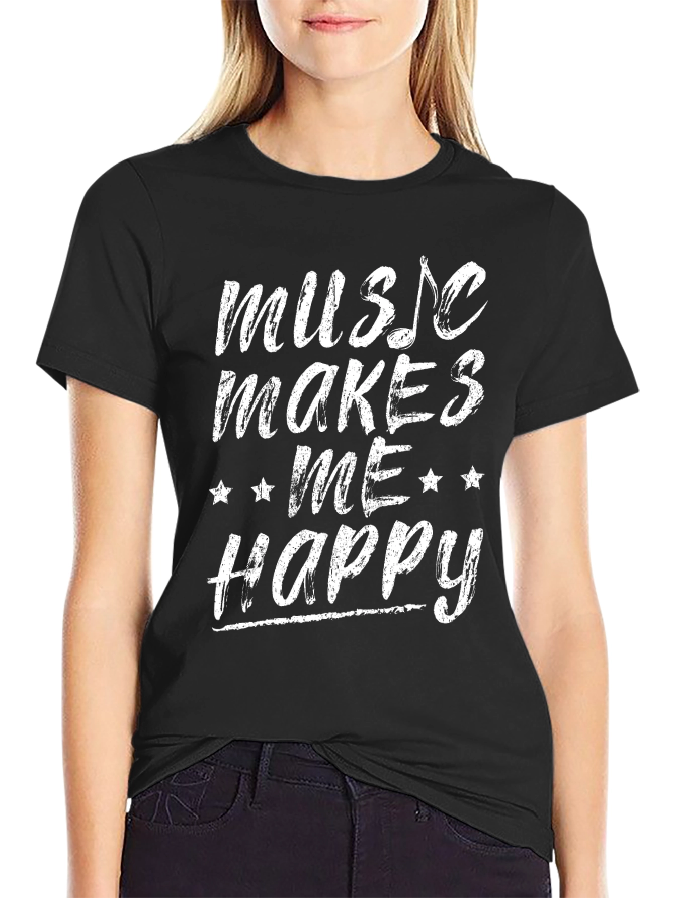 Camiseta Negra Music Makes Me Happy