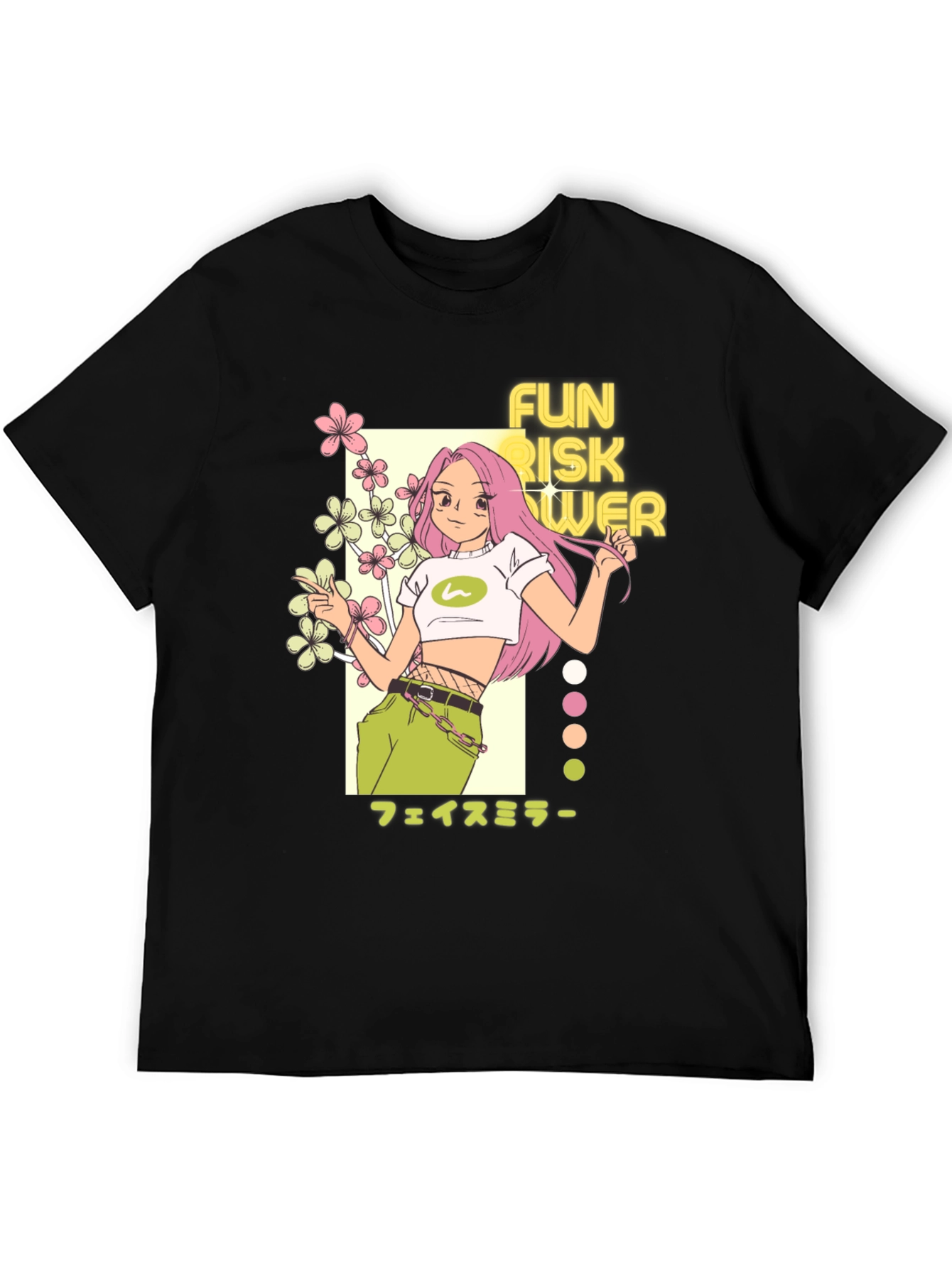 Camiseta Negra con Diseño Anime Fun Risk Flower