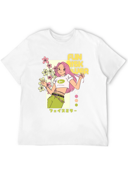 Camiseta Negra con Diseño Anime Fun Risk Flower
