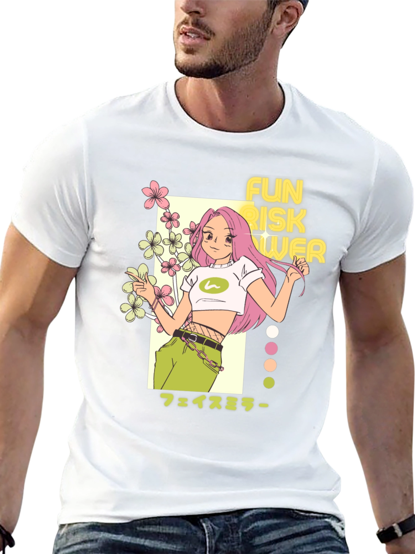 Camiseta Negra con Diseño Anime Fun Risk Flower