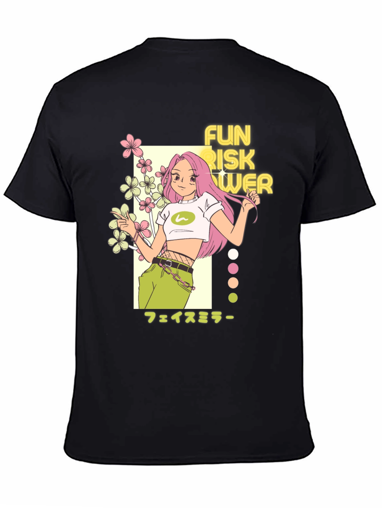 Camiseta Negra con Diseño Anime Fun Risk Flower