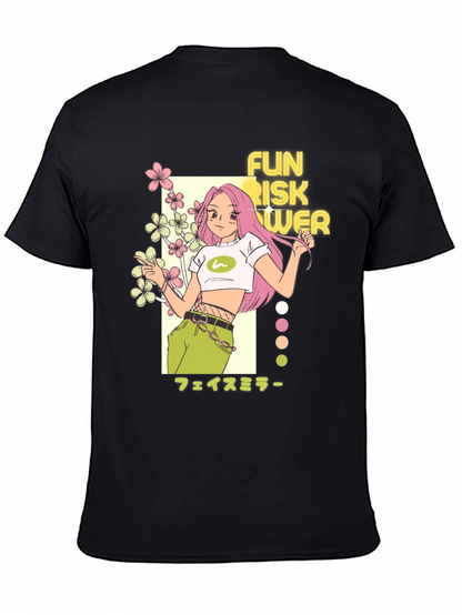 Camiseta Negra con Diseño Anime Fun Risk Flower