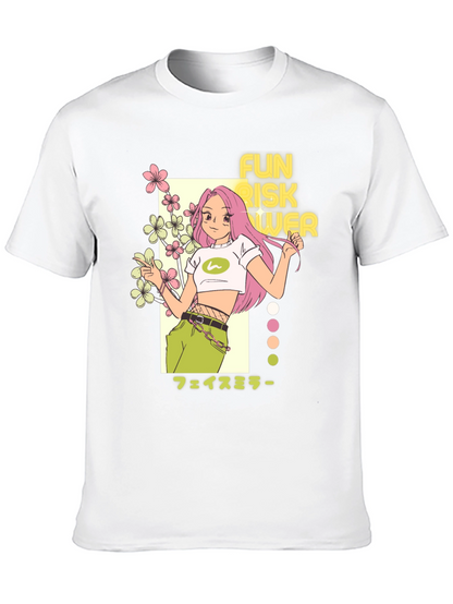 Camiseta Negra con Diseño Anime Fun Risk Flower