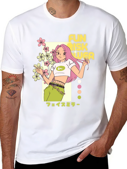 Camiseta Negra con Diseño Anime Fun Risk Flower