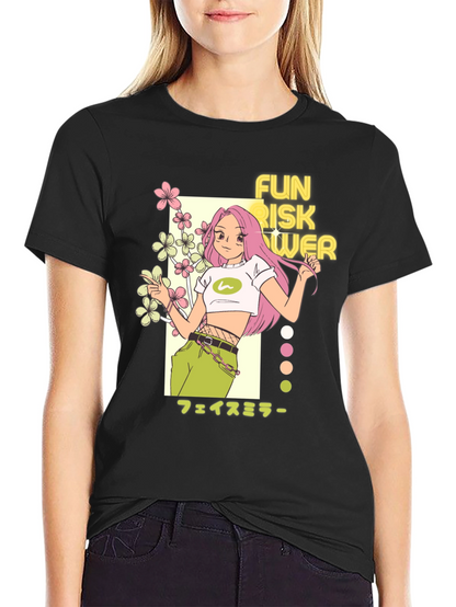 Camiseta Negra con Diseño Anime Fun Risk Flower