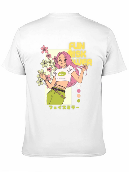 Camiseta Negra con Diseño Anime Fun Risk Flower