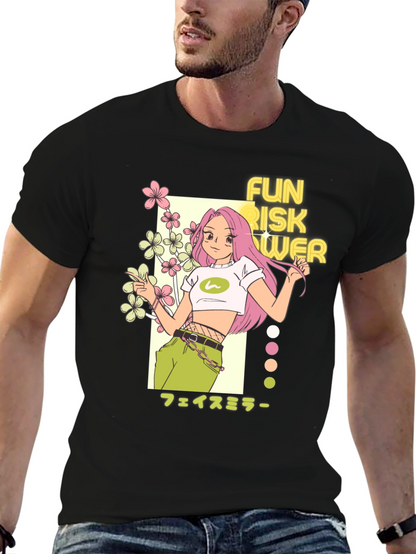 Camiseta Negra con Diseño Anime Fun Risk Flower