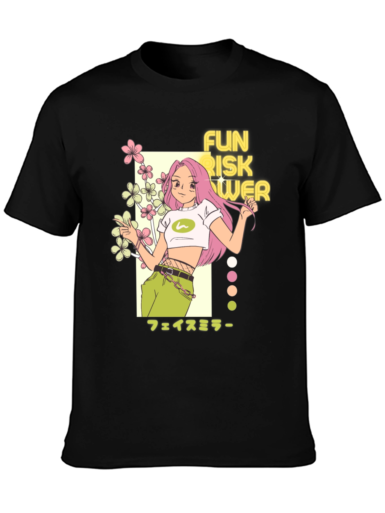 Camiseta Negra con Diseño Anime Fun Risk Flower
