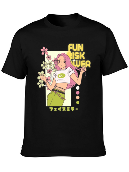 Camiseta Negra con Diseño Anime Fun Risk Flower