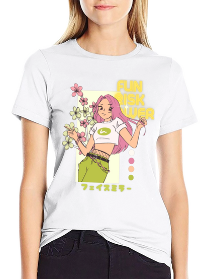 Camiseta Negra con Diseño Anime Fun Risk Flower