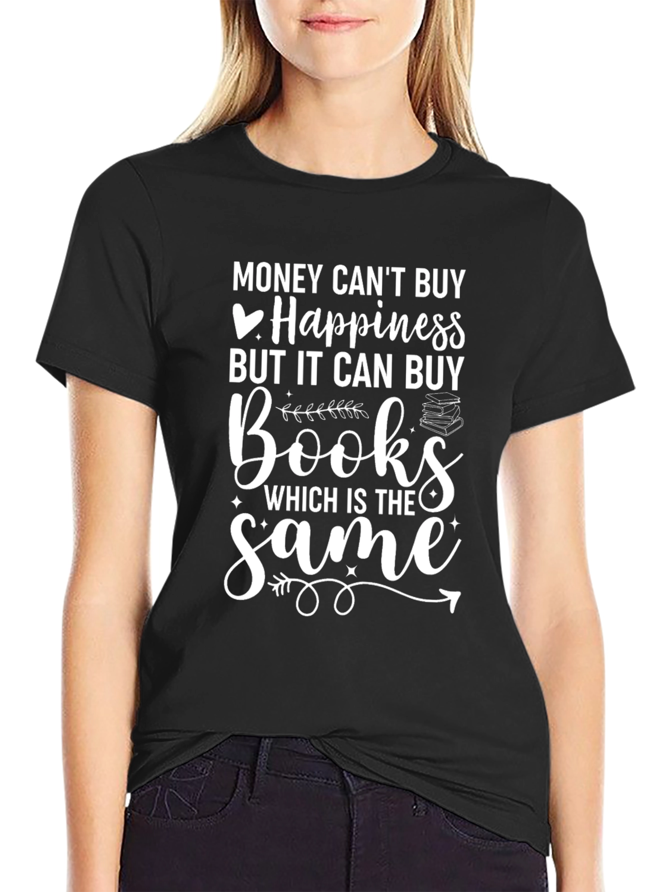 Camiseta Negra: Libros = Felicidad