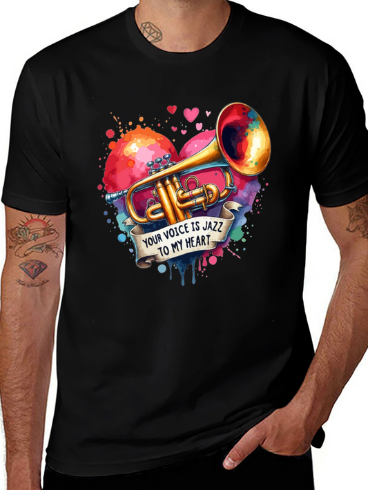 Camiseta Negra con Diseño de Trompeta Jazz Corazón