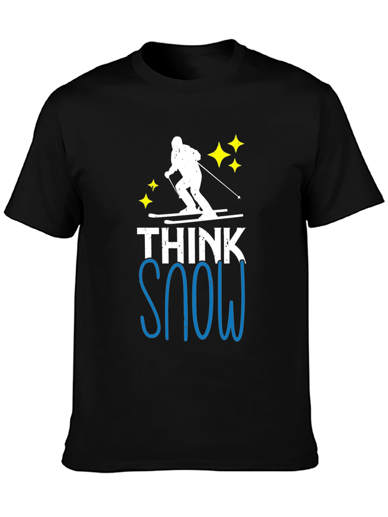 Camiseta Negra Think Snow para Amantes del Esquí