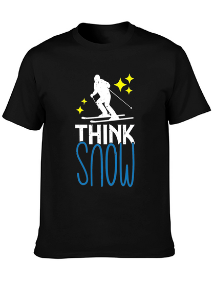 Camiseta Negra Think Snow para Amantes del Esquí