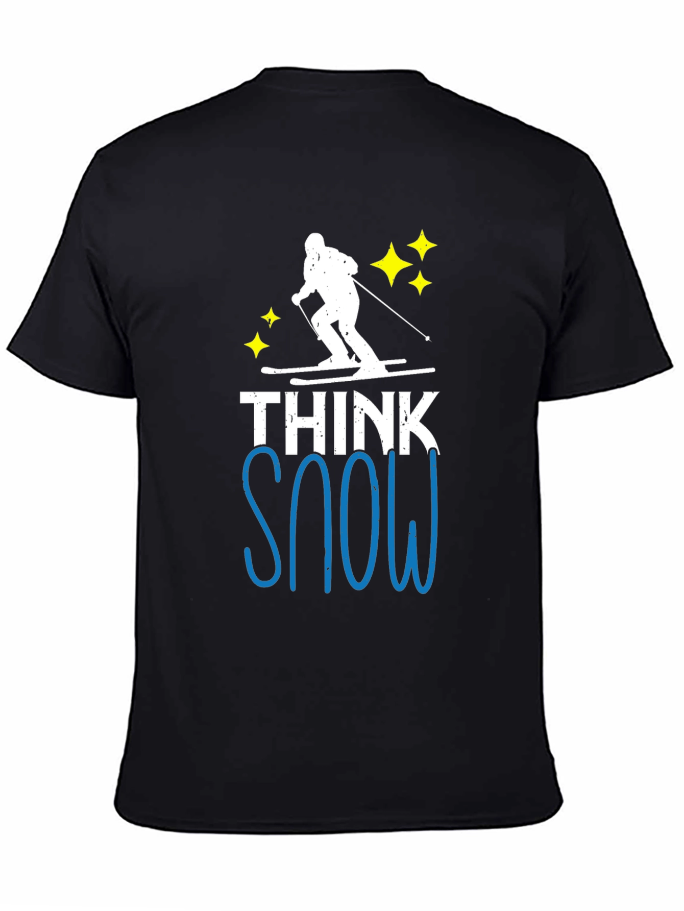 Camiseta Negra Think Snow para Amantes del Esquí