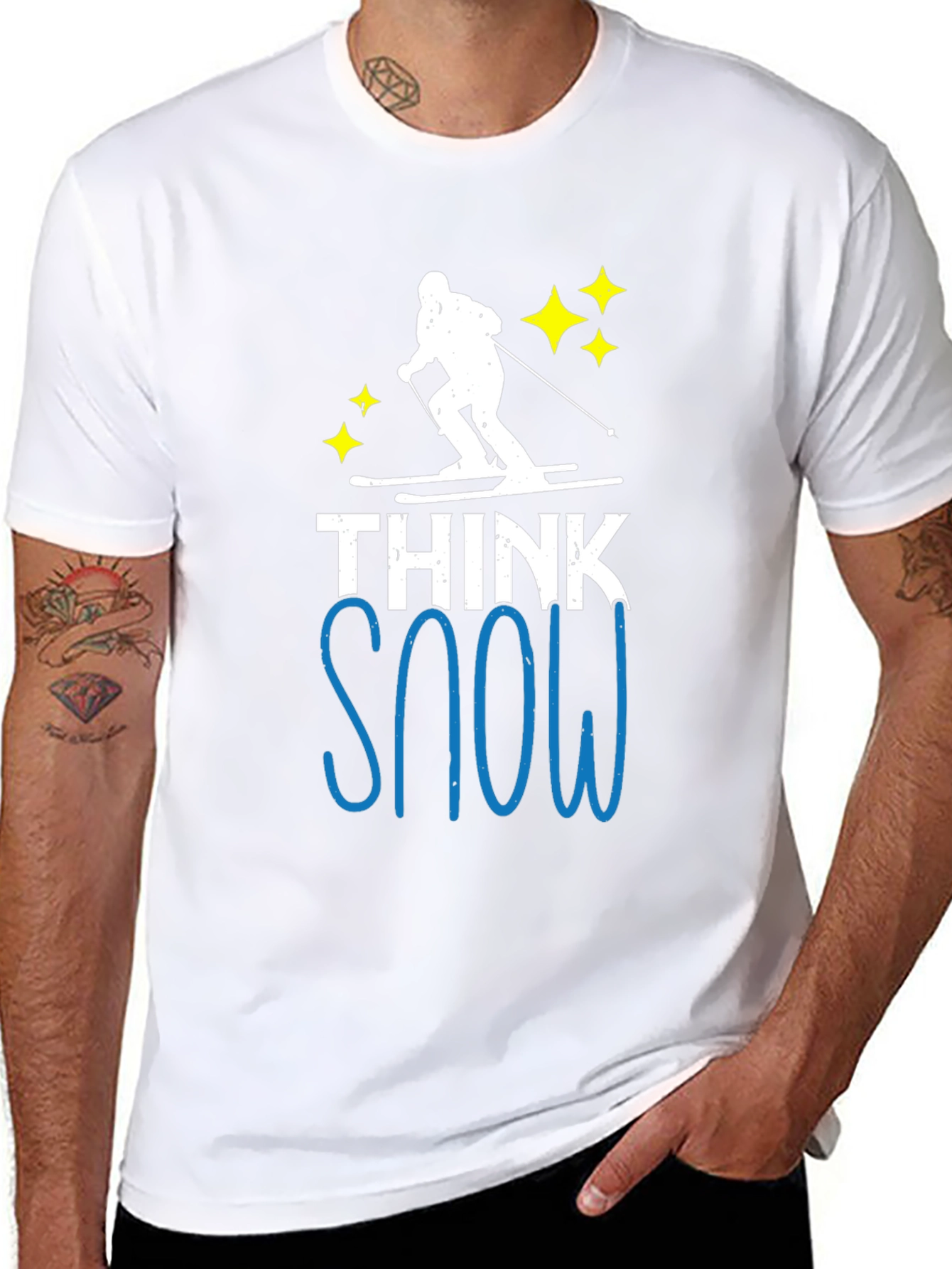 Camiseta Negra Think Snow para Amantes del Esquí