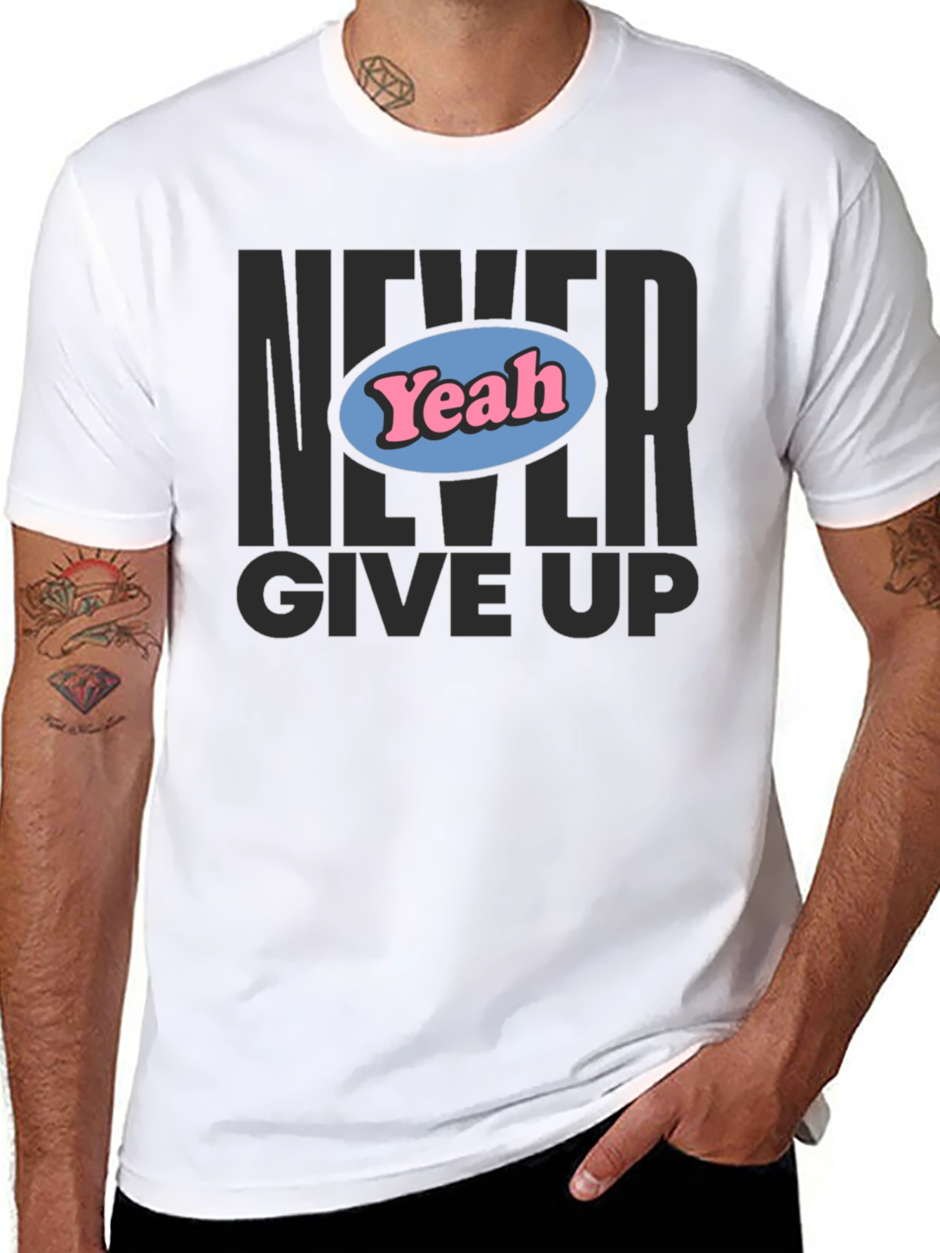 Camiseta Negra Never Give Up con Diseño Yeah