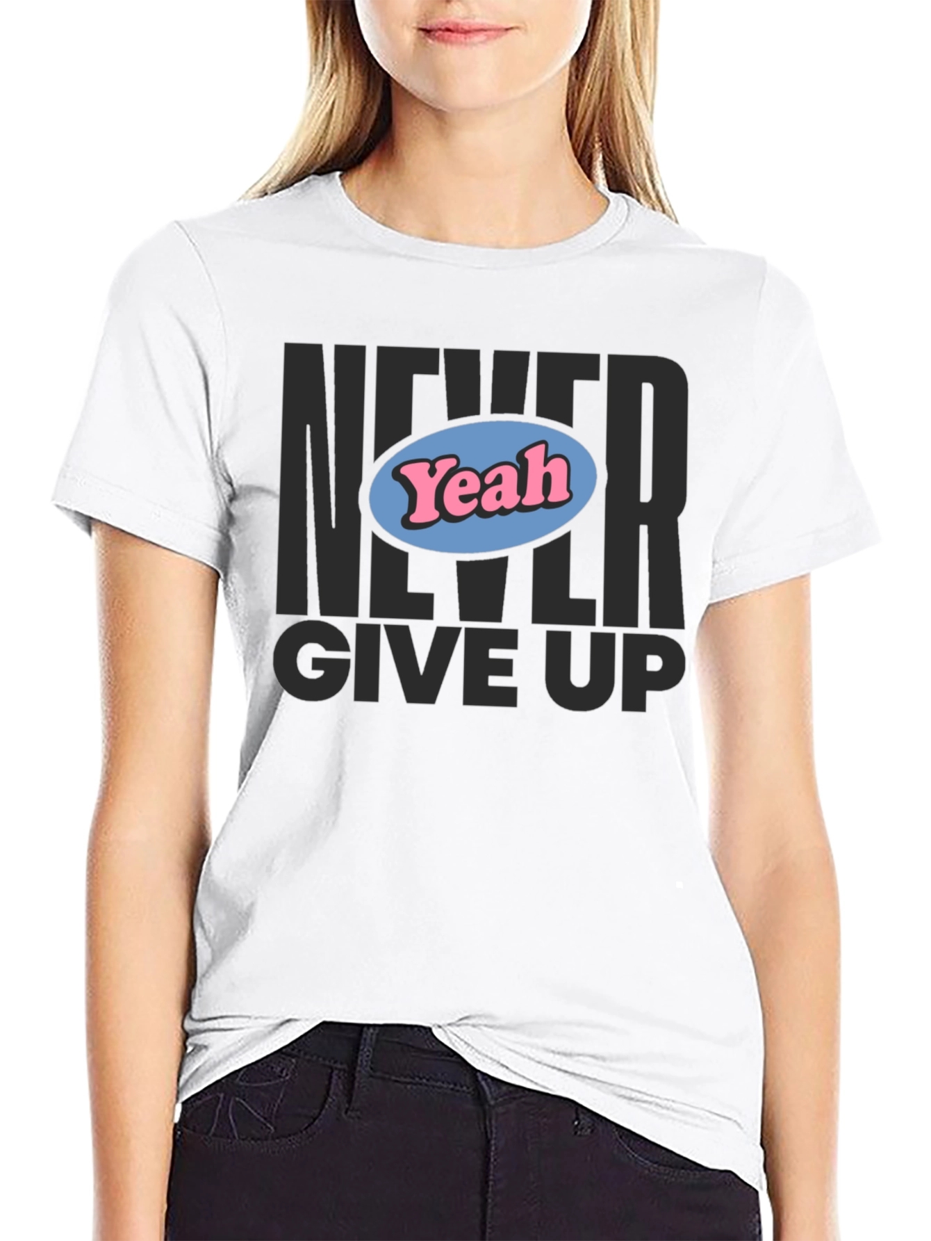 Camiseta Negra Never Give Up con Diseño Yeah