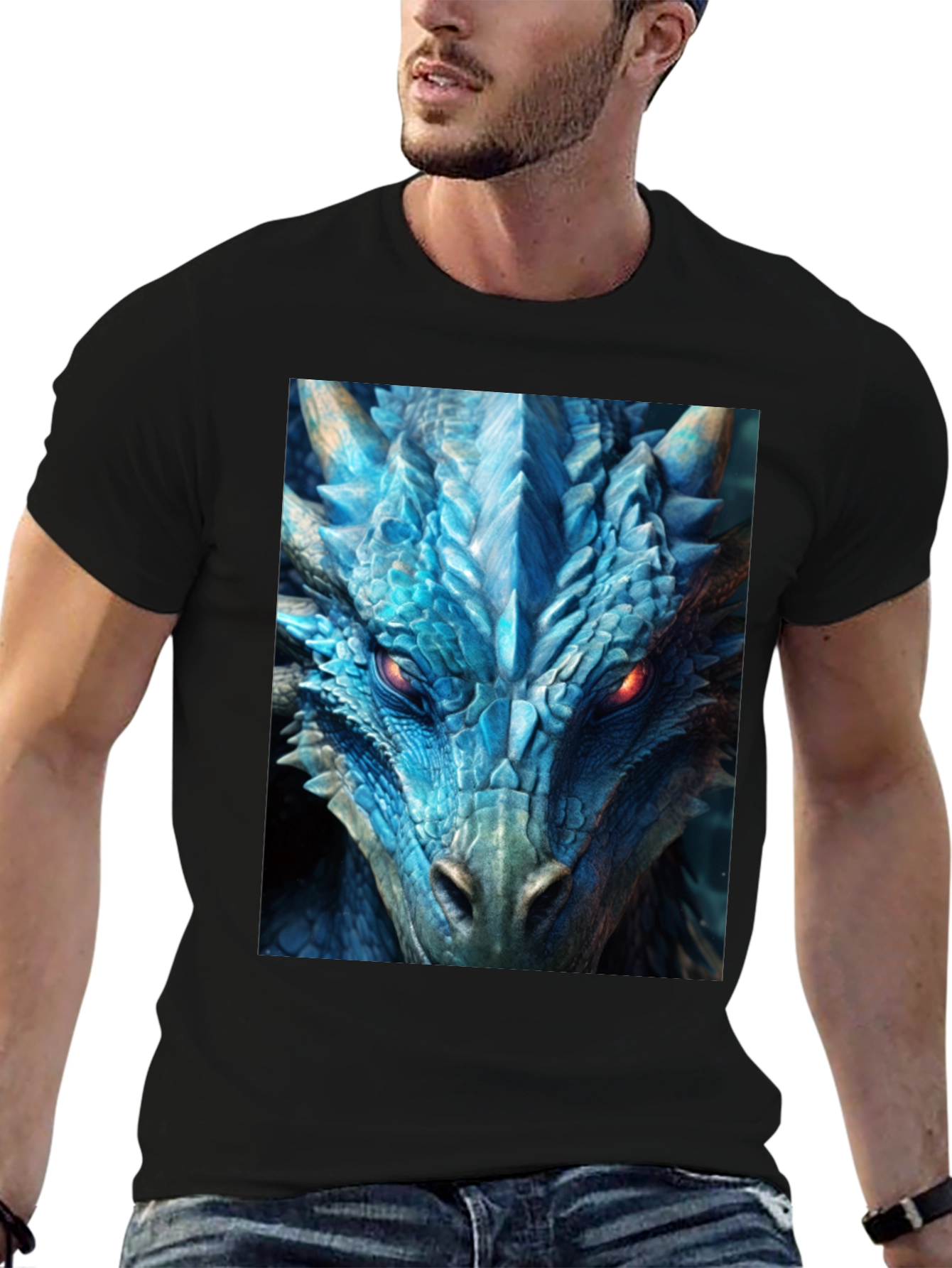 Camiseta Negra Dragón Azul Intenso