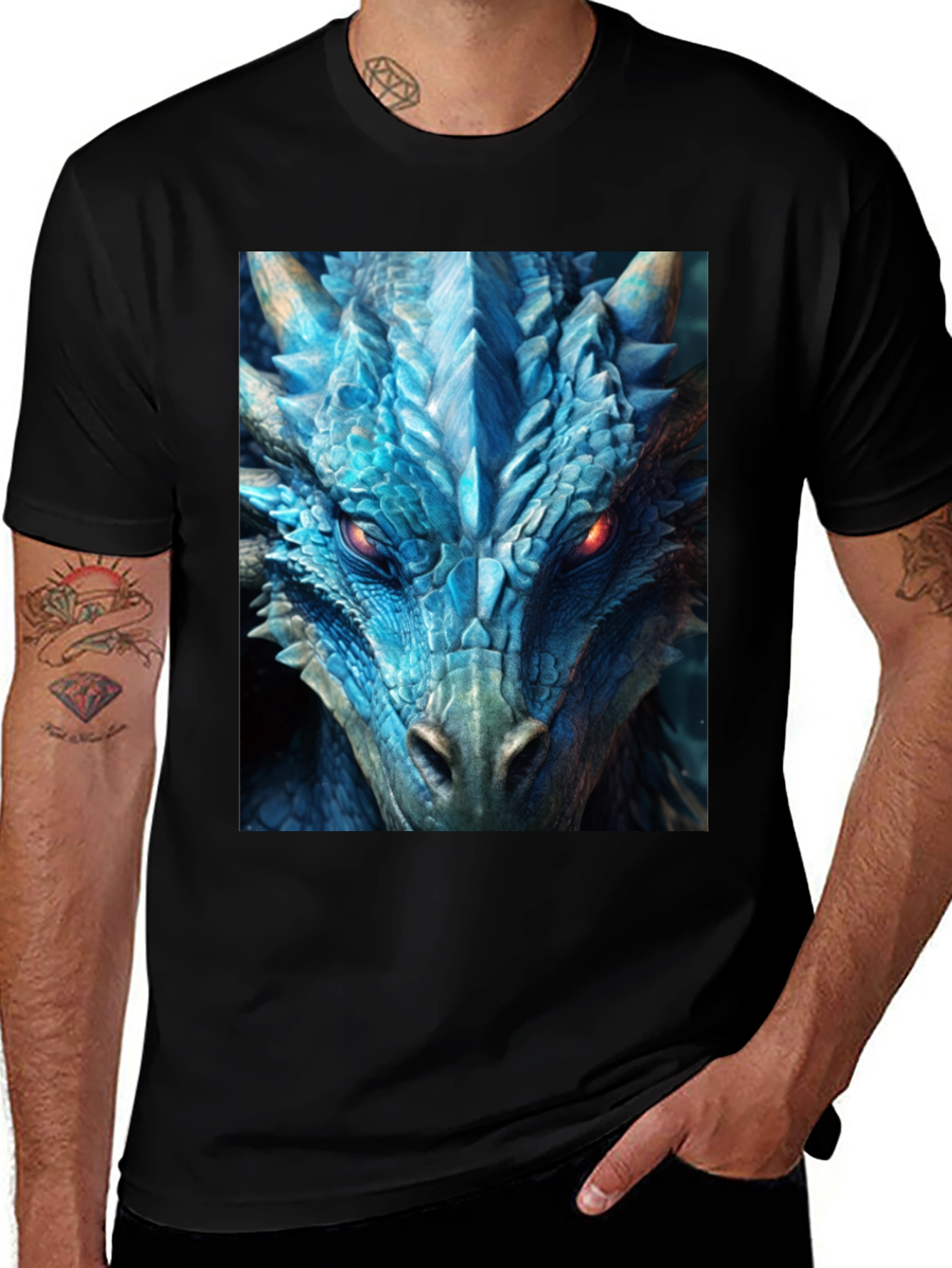 Camiseta Negra Dragón Azul Intenso