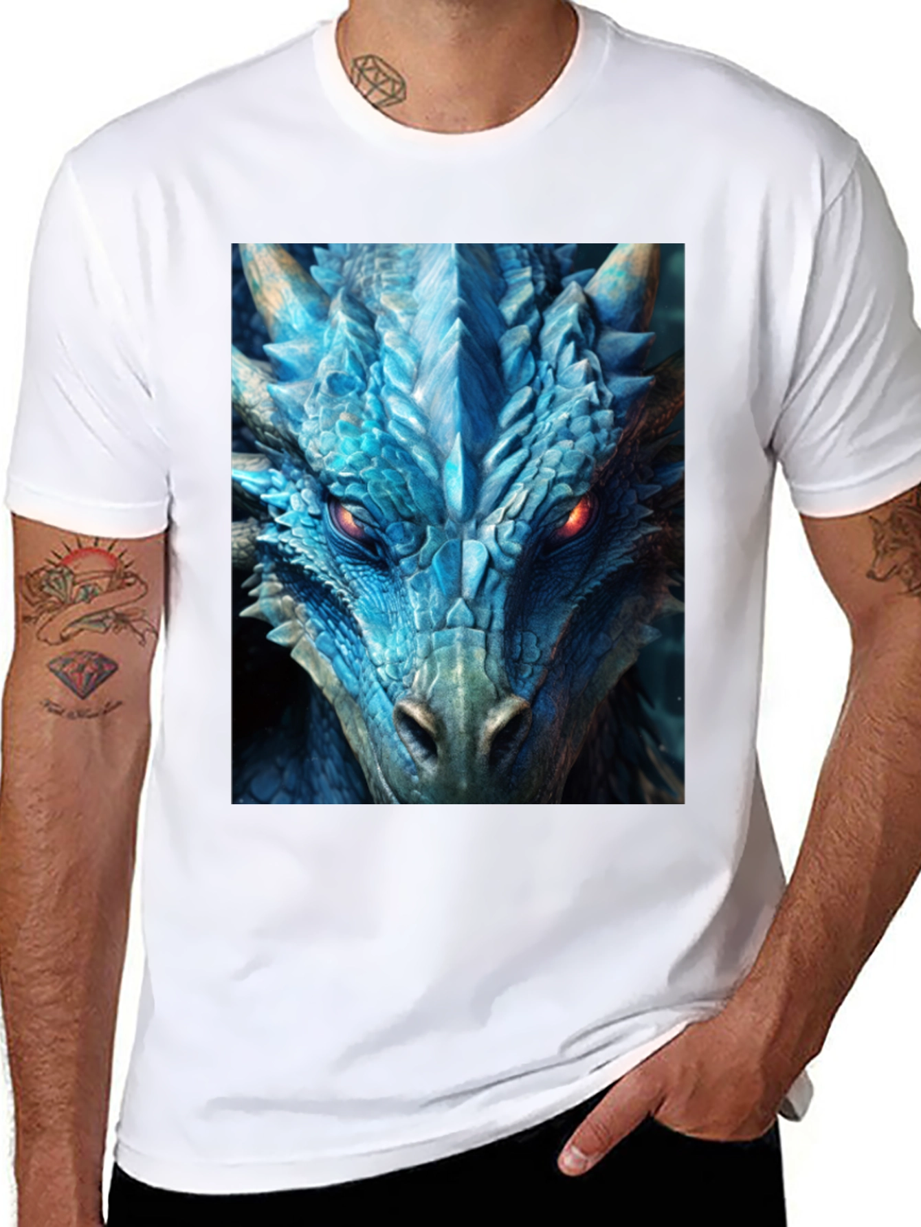 Camiseta Negra Dragón Azul Intenso