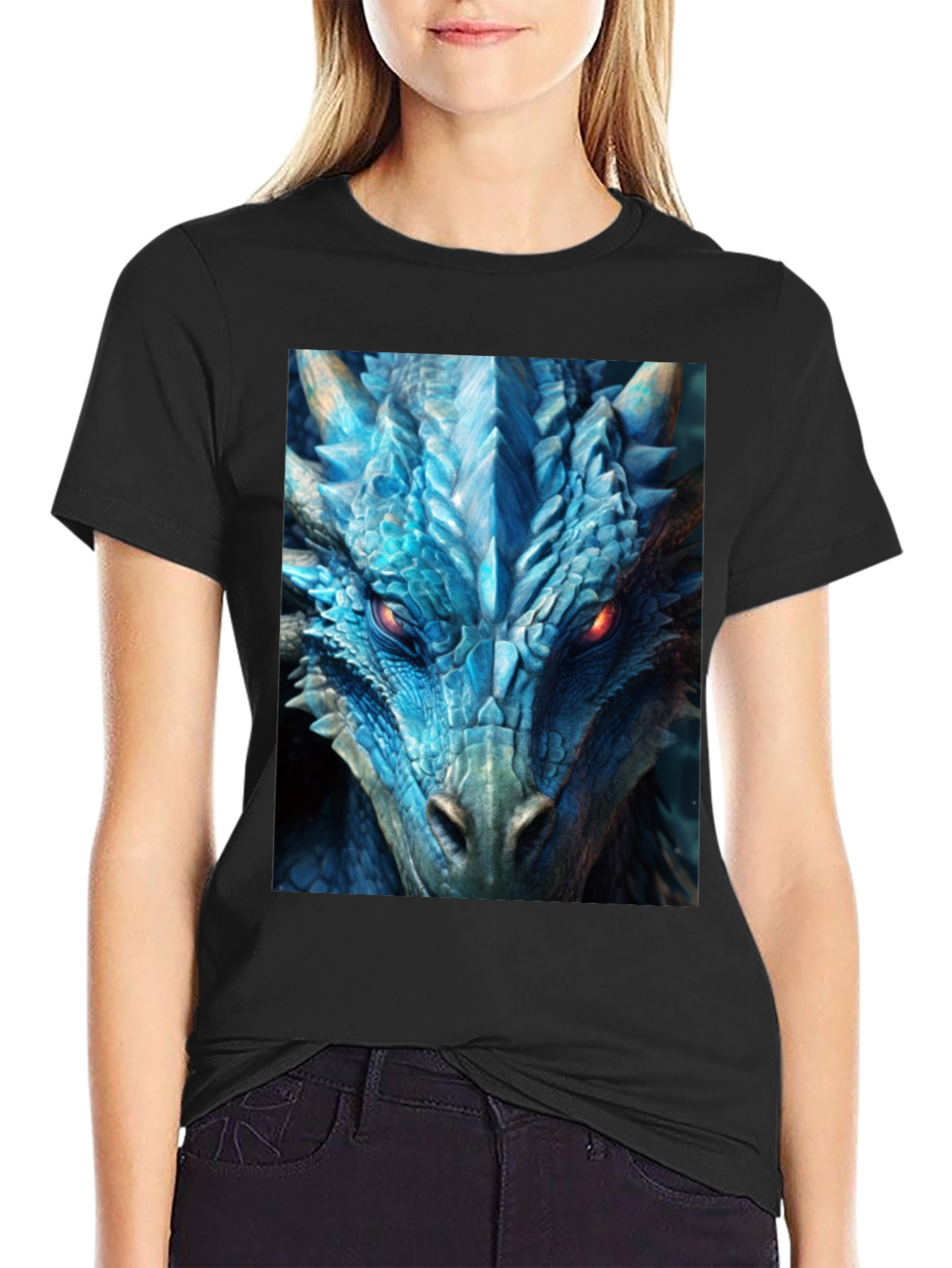 Camiseta Negra Dragón Azul Intenso