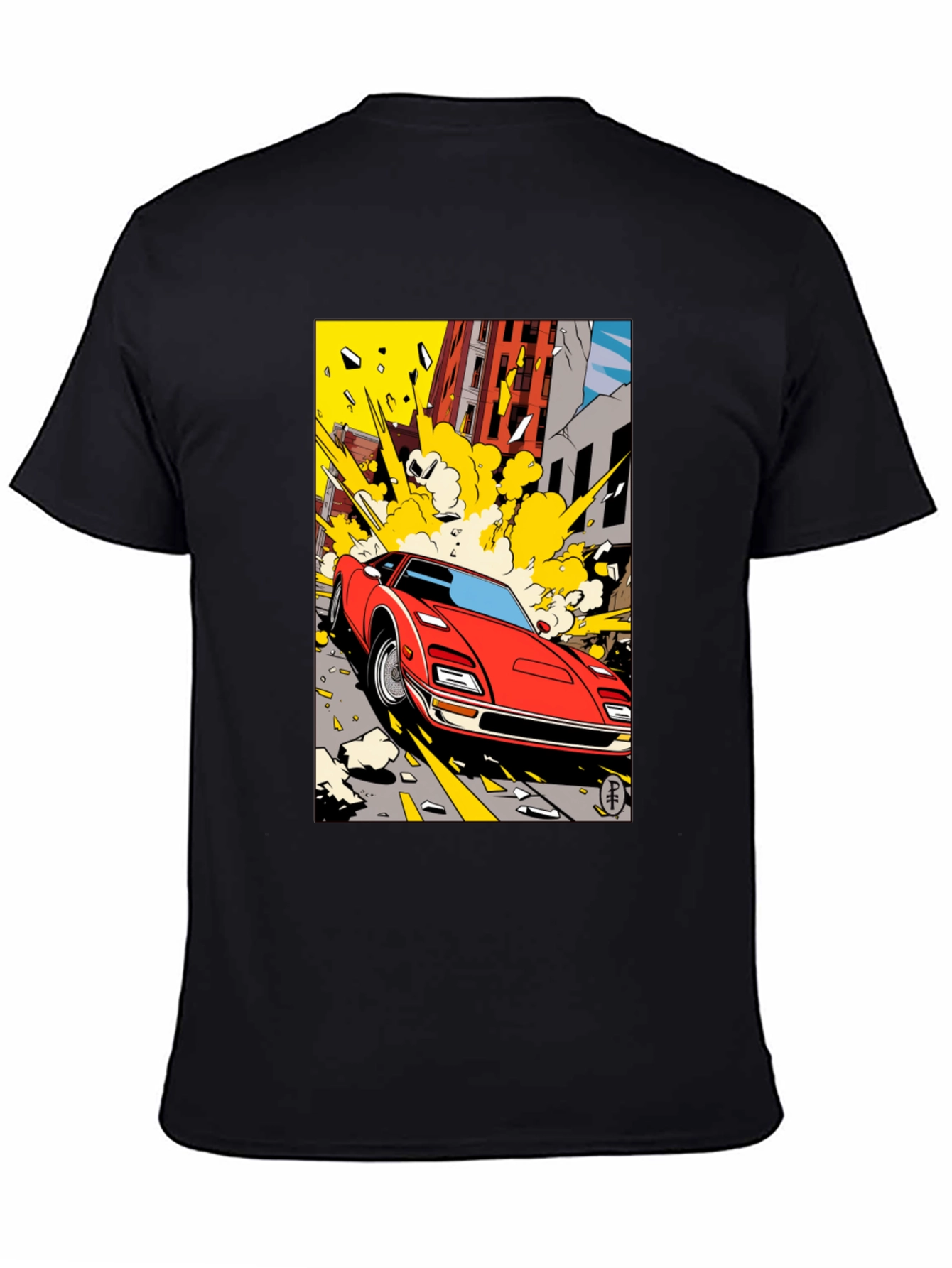Camiseta Negra con Diseño de Coche Clásico Urbano