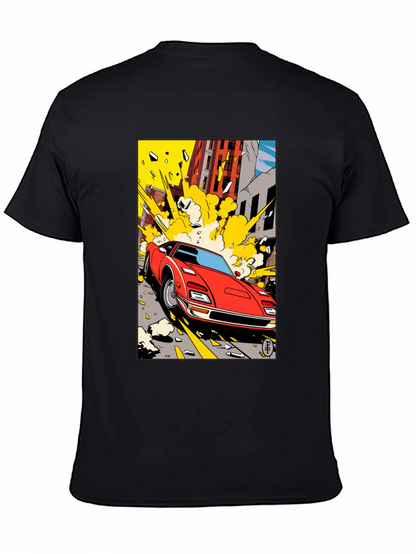 Camiseta Negra con Diseño de Coche Clásico Urbano
