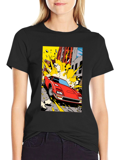 Camiseta Negra con Diseño de Coche Clásico Urbano