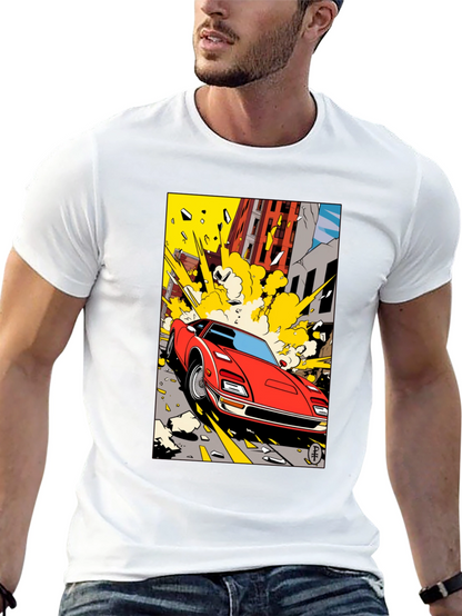 Camiseta Negra con Diseño de Coche Clásico Urbano