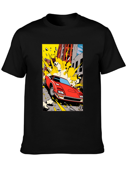 Camiseta Negra con Diseño de Coche Clásico Urbano