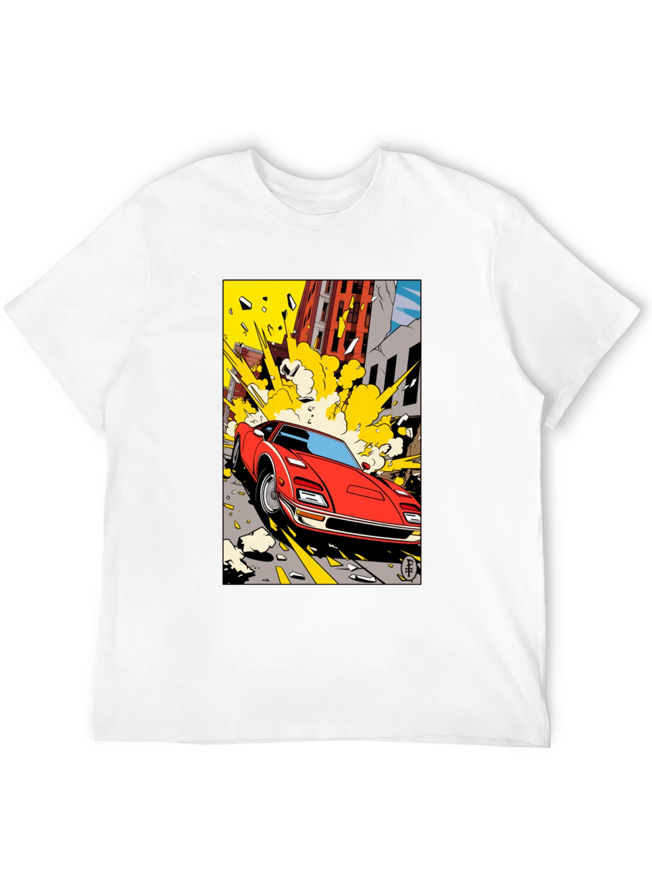 Camiseta Negra con Diseño de Coche Clásico Urbano