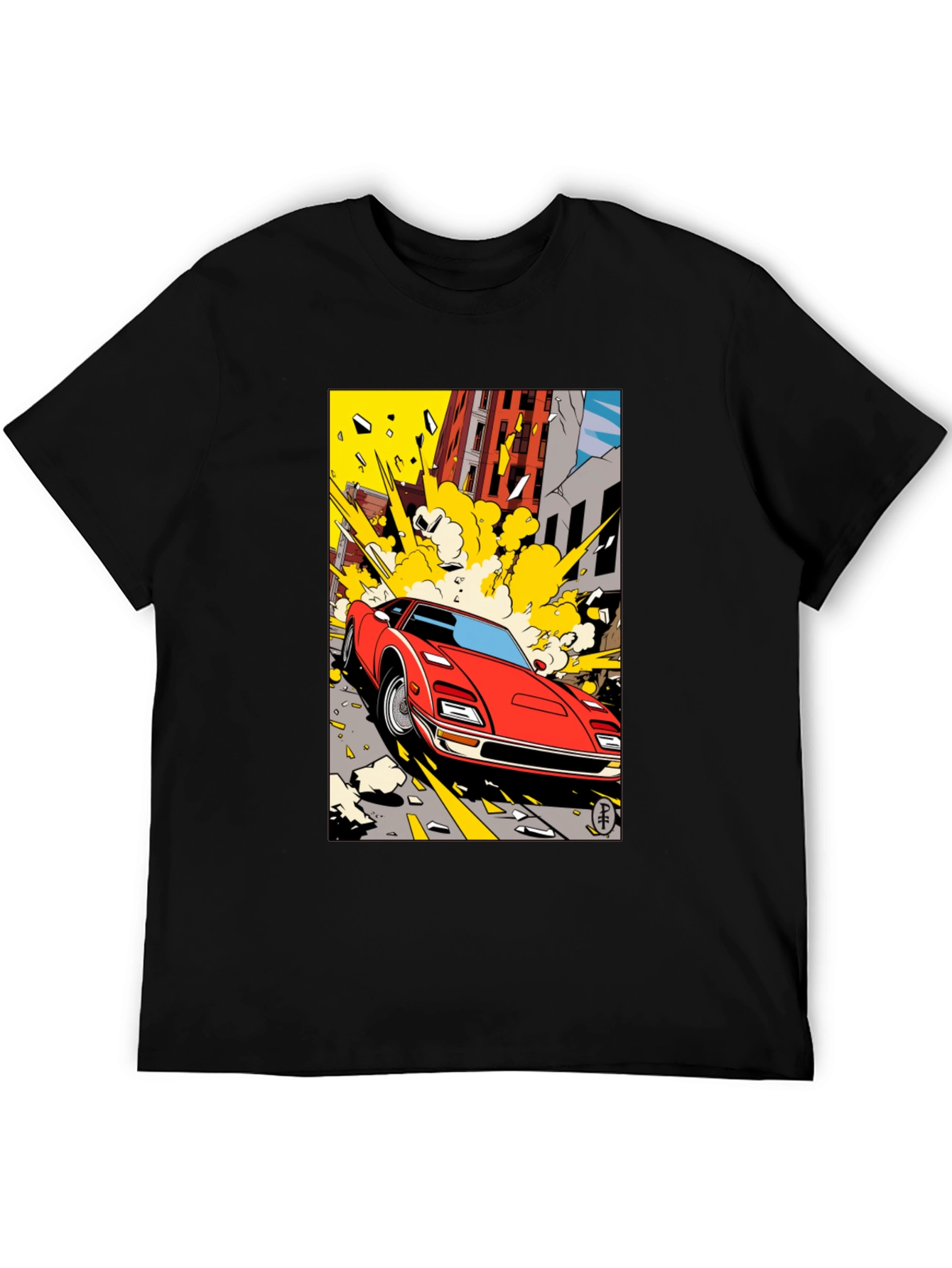 Camiseta Negra con Diseño de Coche Clásico Urbano