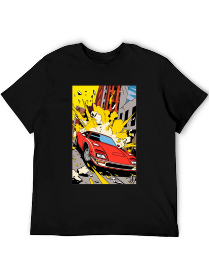 Camiseta Negra con Diseño de Coche Clásico Urbano