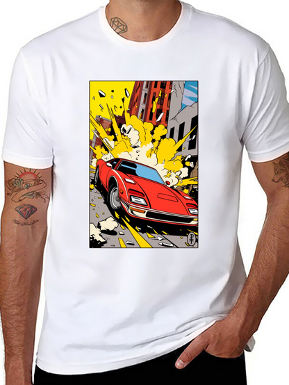 Camiseta Negra con Diseño de Coche Clásico Urbano