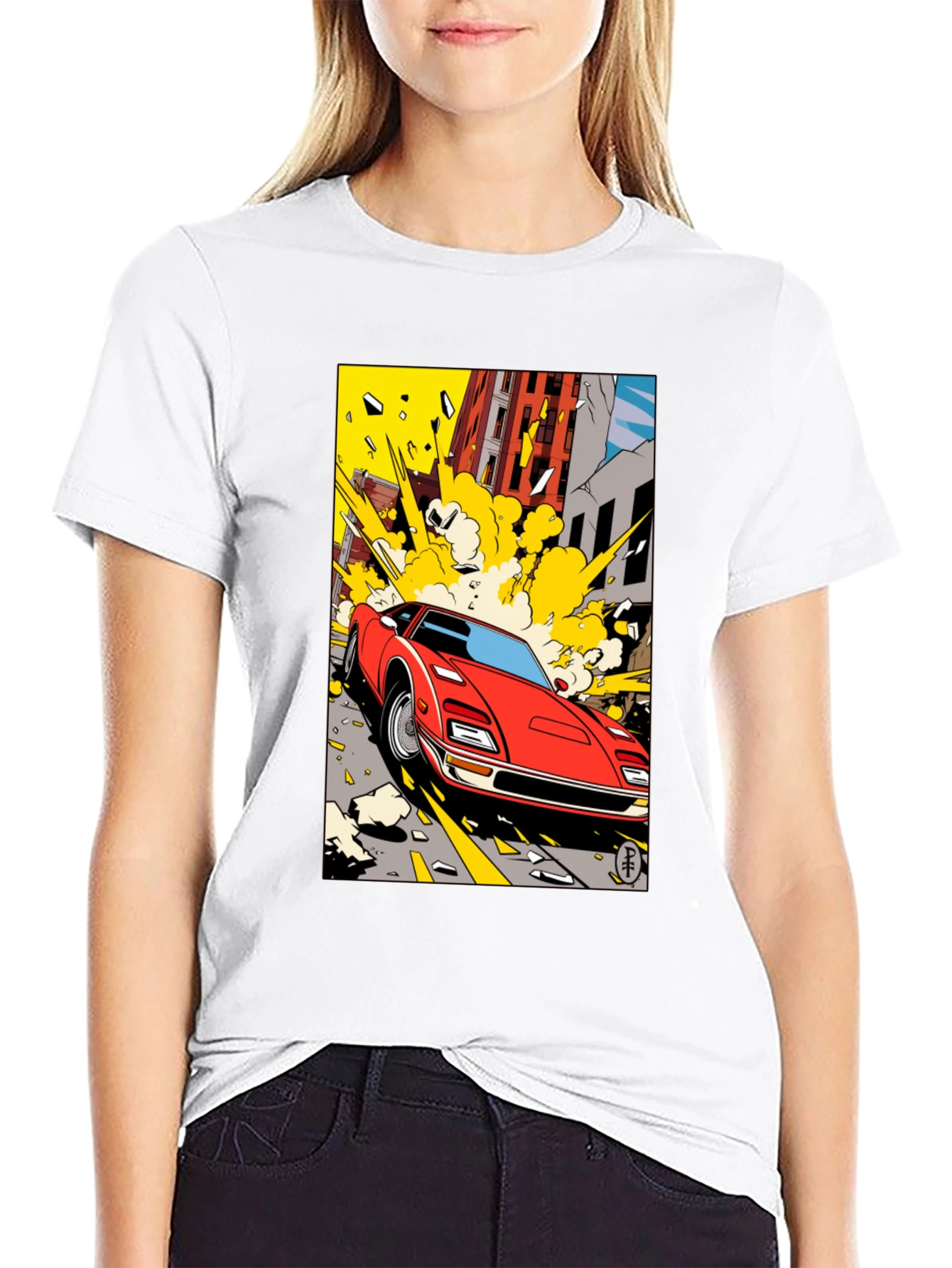 Camiseta Negra con Diseño de Coche Clásico Urbano