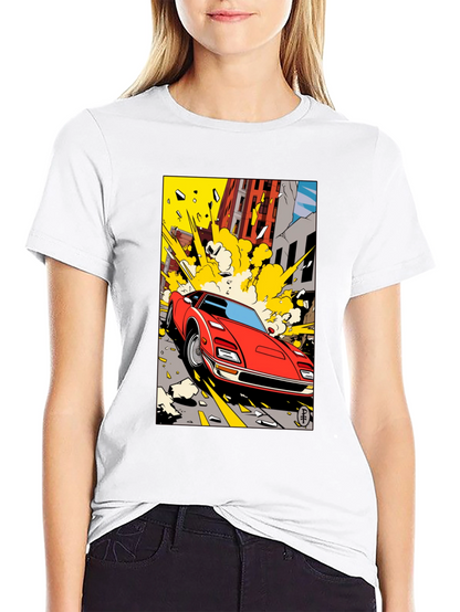 Camiseta Negra con Diseño de Coche Clásico Urbano