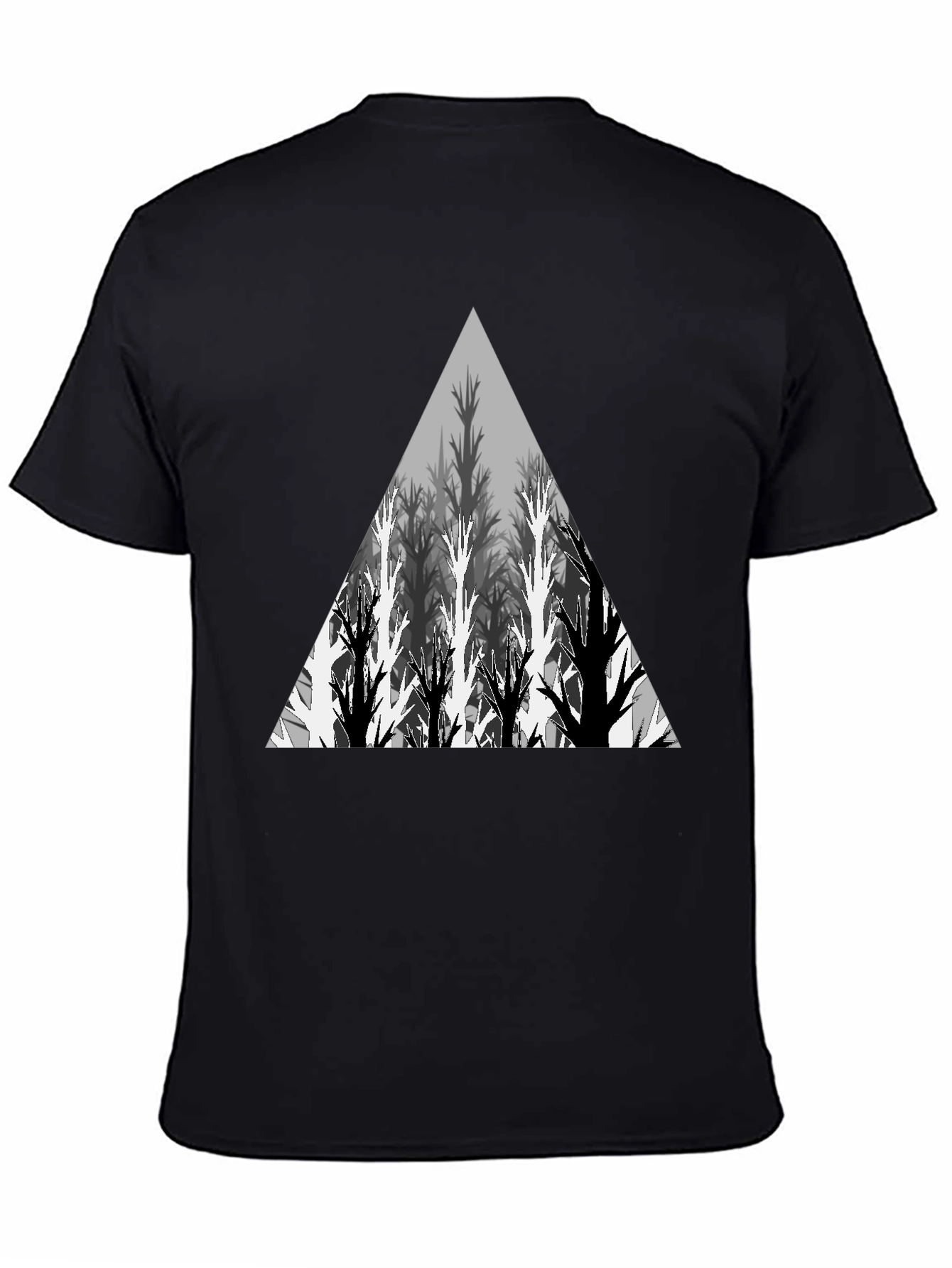 Camiseta Negra Hombre - Diseño Bosque Triangular