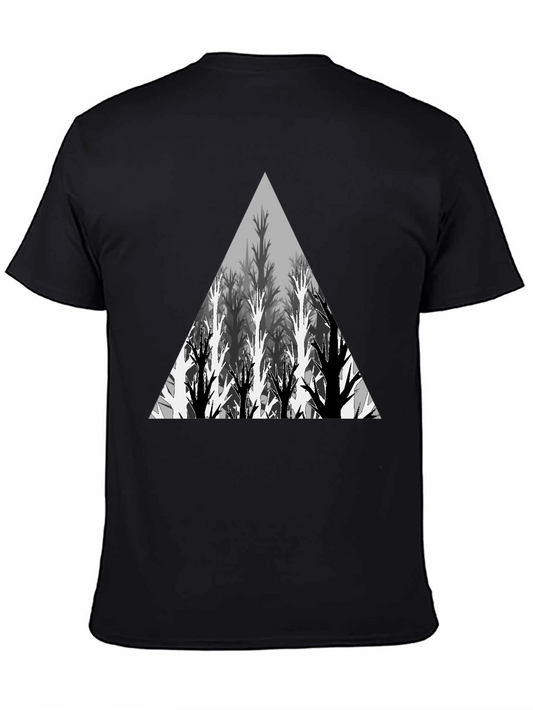 Camiseta Negra Hombre - Diseño Bosque Triangular