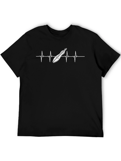 Camiseta Negra con Diseño de Dulcimer y Ritmo Cardíaco