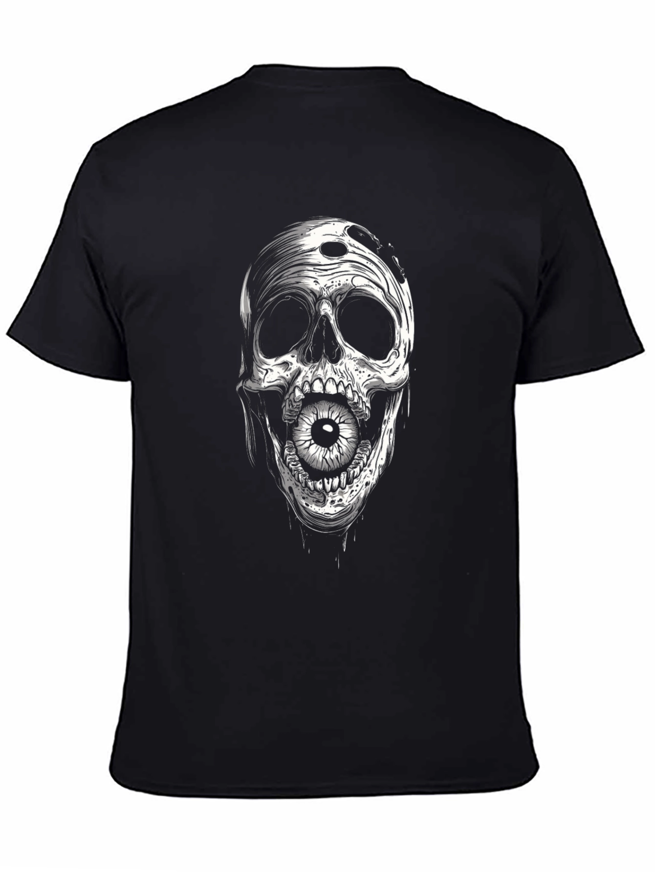 Camiseta Negra con Estampado de Calavera y Ojo