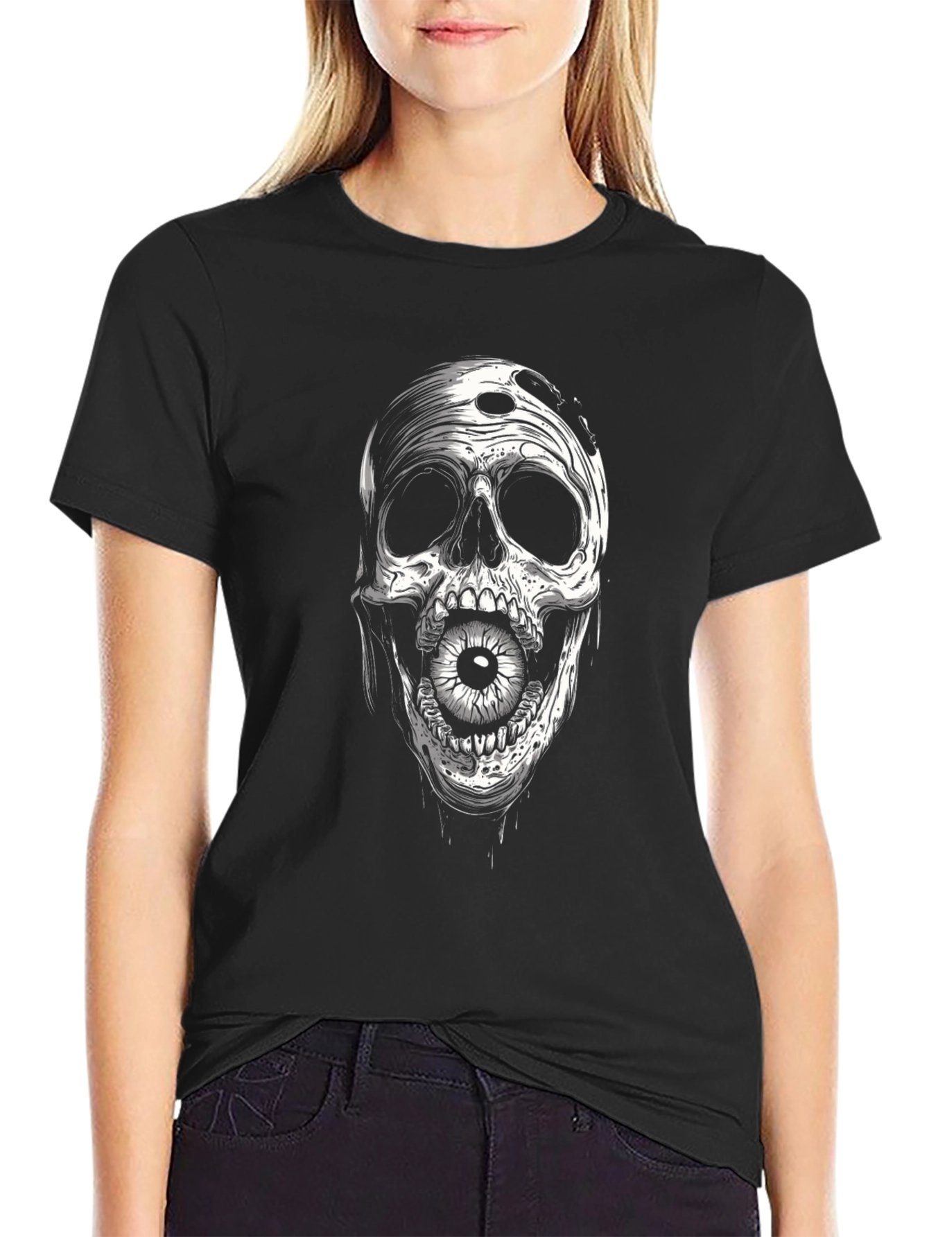 Camiseta Negra con Estampado de Calavera y Ojo