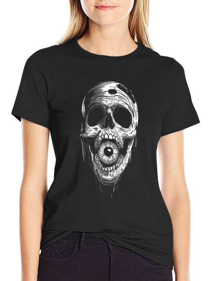 Camiseta Negra con Estampado de Calavera y Ojo