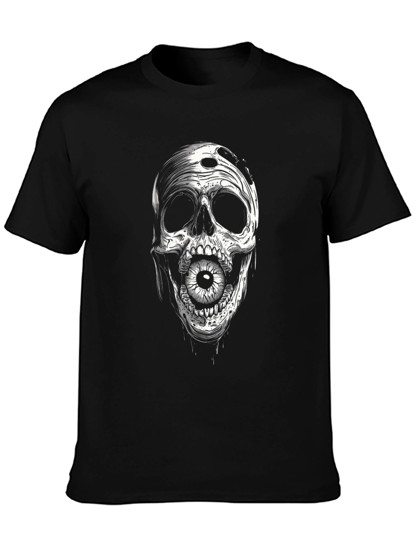 Camiseta Negra con Estampado de Calavera y Ojo