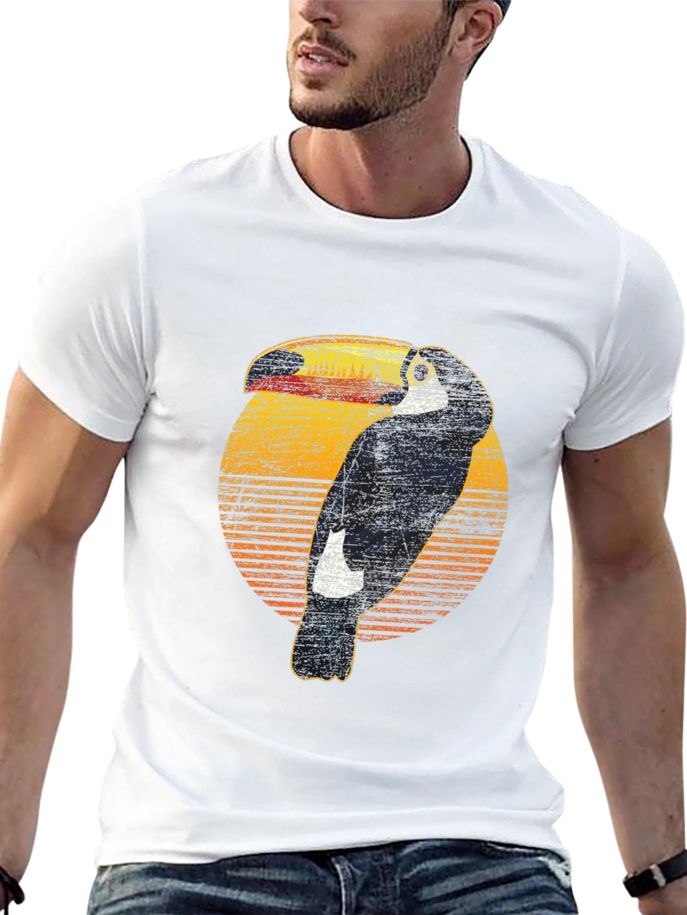 Camiseta Negra con Diseño de Tucán Retro