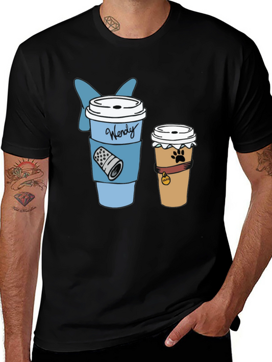 Camiseta Negra con Diseño de Café Wendy y Mascotas